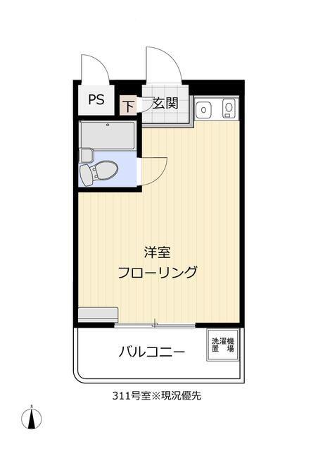 リバーサイドハイツ(ワンルーム/3階)の間取り写真