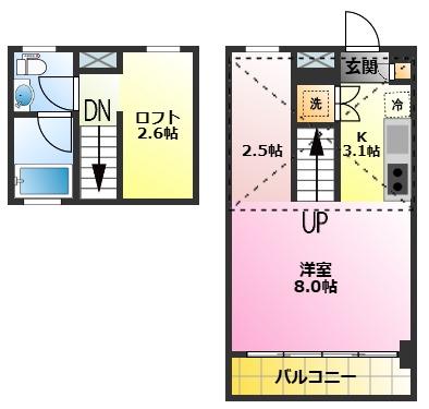 ドゥーエ新丸子(ワンルーム/4階)の間取り写真
