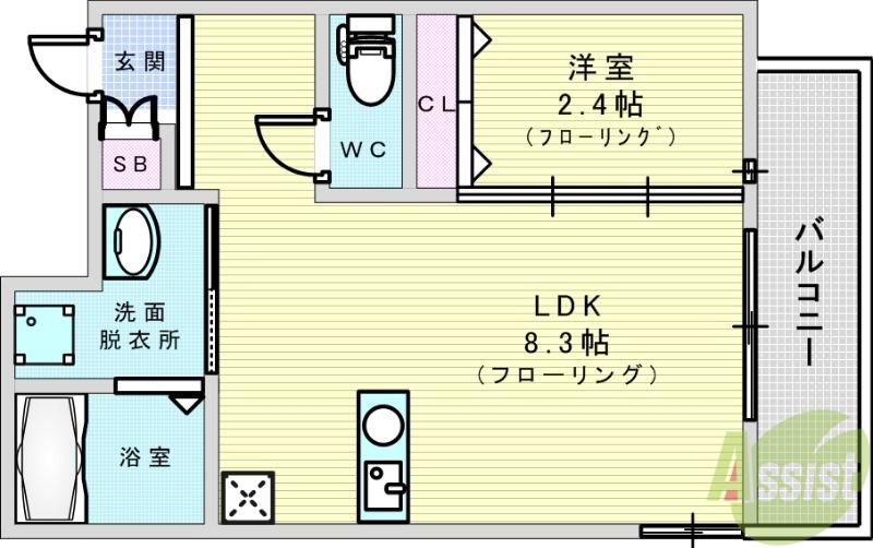 リアコート関大前2(1LDK/3階)の間取り写真