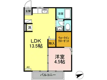ヴァンベール渭東(1LDK/1階)の間取り写真