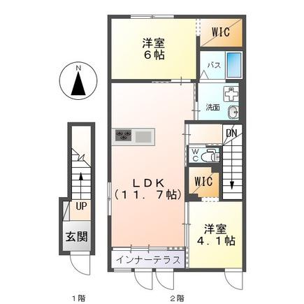 アジュール(2LDK/2階)の間取り写真