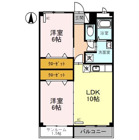フローラSATI(2LDK/1階)の間取り写真