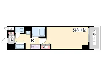 カスタリア三宮(1K/8階)の間取り写真