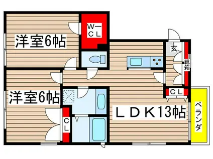 向坂タウンハイツD棟(2LDK/2階)の間取り写真