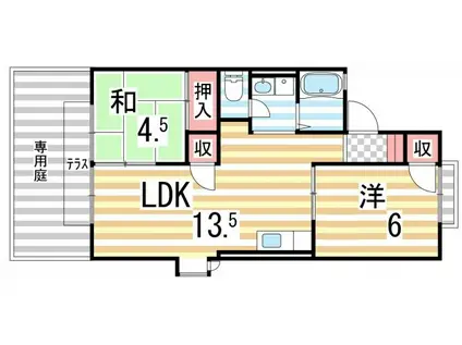 K・エステートビューラーC棟(2LDK/1階)の間取り写真