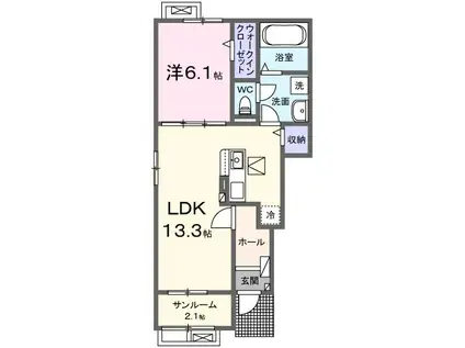若宮2丁目アパート(1LDK/1階)の間取り写真