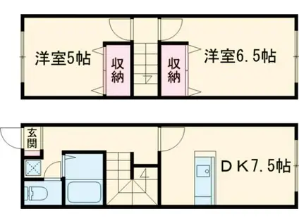 インターヴィレッジもとやしき(2DK/1階)の間取り写真