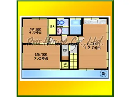 西武新宿線 久米川駅 徒歩12分 3階建 築55年(2LDK/3階)の間取り写真