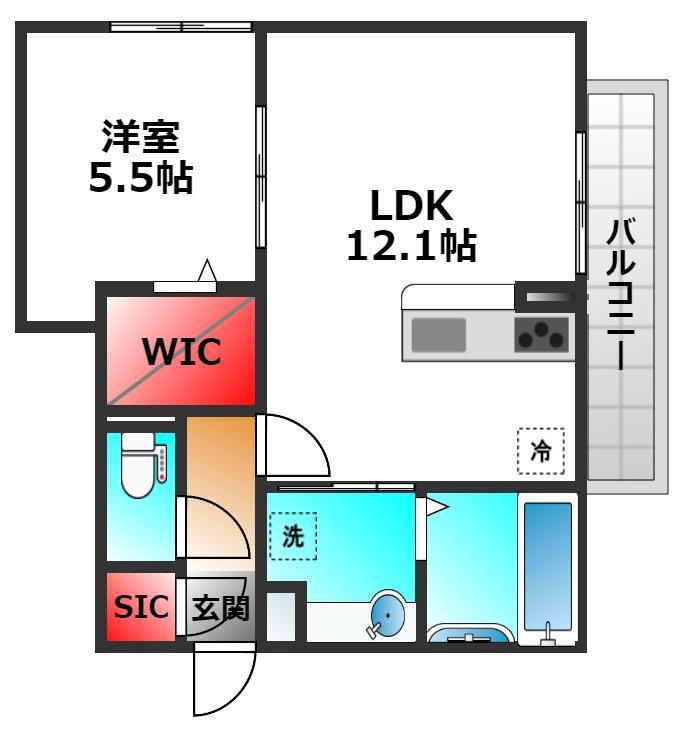 アグレイド北桜塚(1LDK/1階)の間取り写真