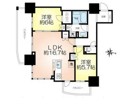 ローレルタワー堺筋本町(2LDK/15階)の間取り写真