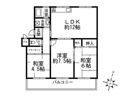 名谷6団地31号棟(3LDK/3階)の間取り写真