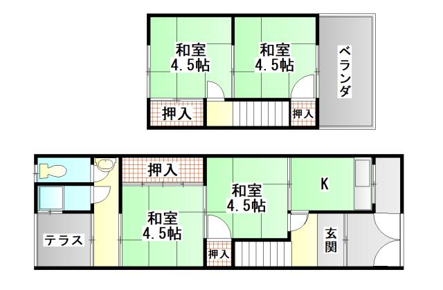 はびきの1丁目5-4連棟(4K/1階)の間取り写真