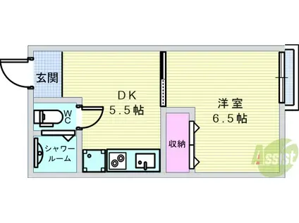 フラッツ星住(1DK/2階)の間取り写真