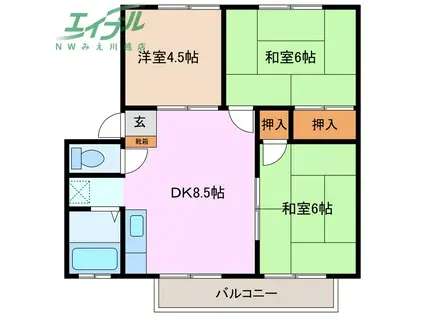 ラウンド・トータス(3DK/2階)の間取り写真