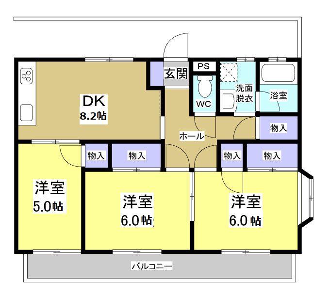 フロンティア(3DK/1階)の間取り写真