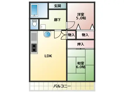 地下鉄鶴舞線 植田駅(名古屋市営) 徒歩14分 4階建 築49年(2LDK/4階)の間取り写真