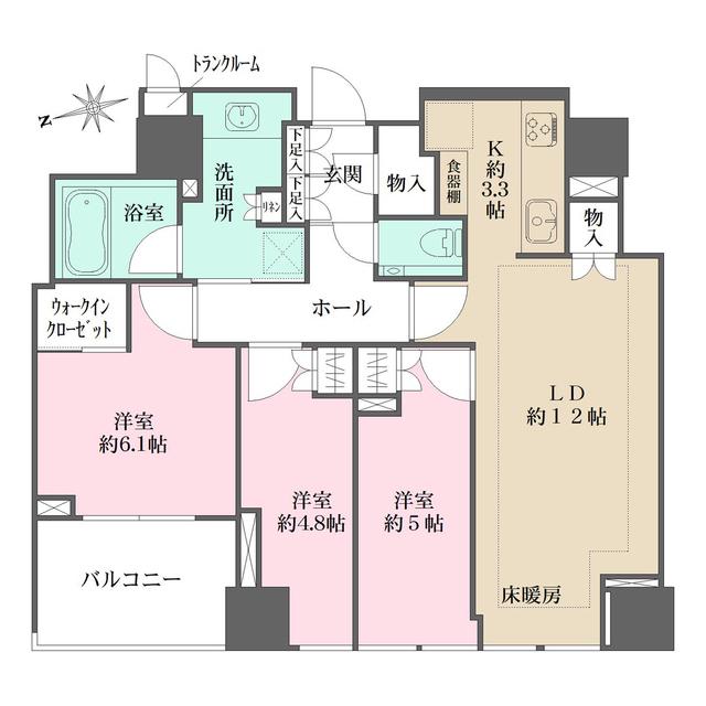 クラッシィタワー新宿御苑(3LDK/11階)の間取り写真