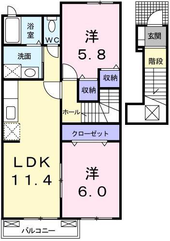 サンヒルズ城南B(2LDK/2階)の間取り写真