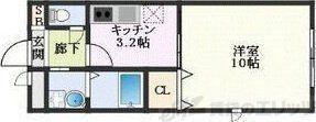 アンプルールクラージュ ウエスト ヒルズ(1K/2階)の間取り写真