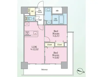 パピルス三ノ輪レジデンス(2LDK/5階)の間取り写真