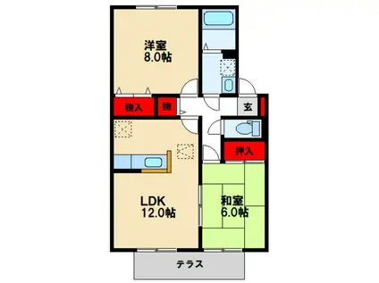 ボヌール・ソシア(2LDK/1階)の間取り写真