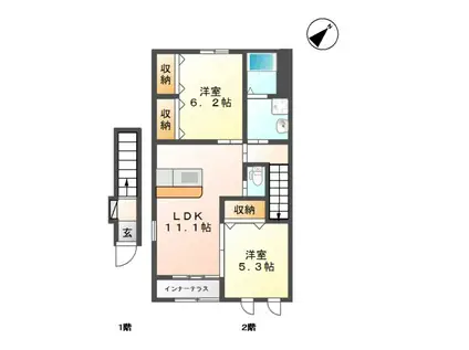 サンライズ東方(2LDK/2階)の間取り写真