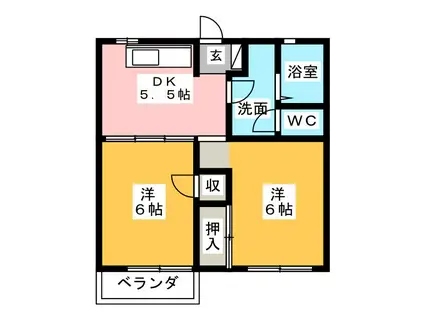 メゾンピュアコートA(2DK/2階)の間取り写真