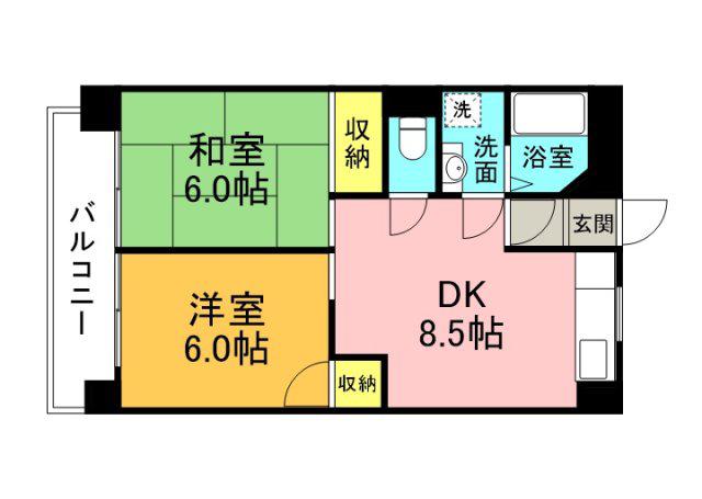 ヴィラ城山(2DK/2階)の間取り写真