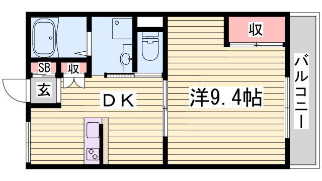 カリヨン三蔵田(1DK/4階)の間取り写真