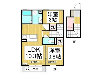 トリシア篠ノ井(2LDK/2階)の間取り写真