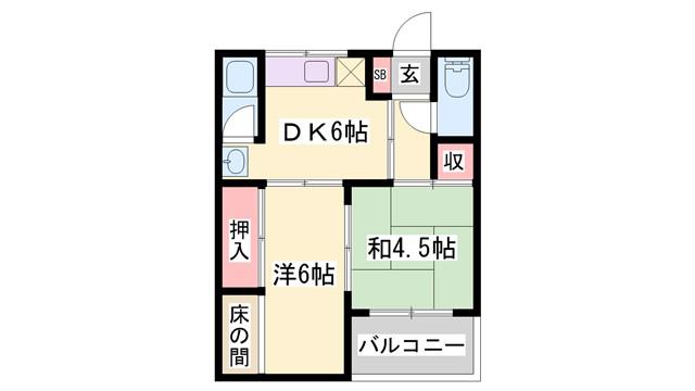ビレッジ田寺(2DK/1階)の間取り写真