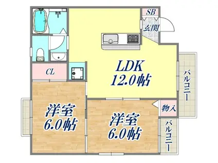 エスポワール(2LDK/2階)の間取り写真