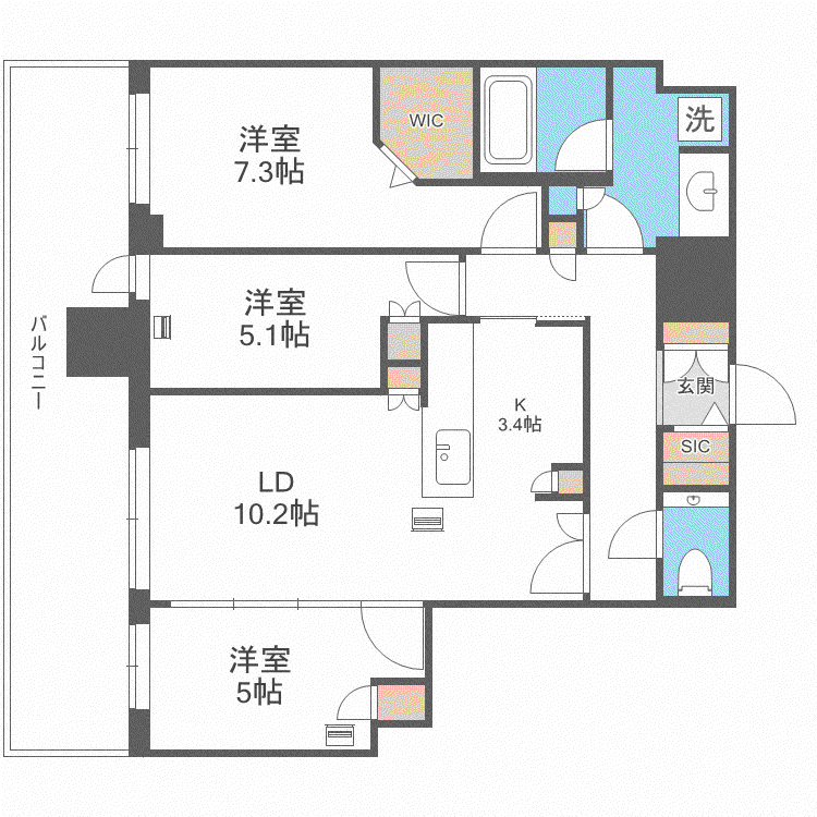 ONE札幌ステーションタワー(3LDK/36階)の間取り写真