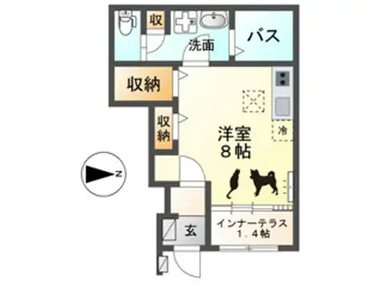 ウエストウイングIV(ワンルーム/1階)の間取り写真