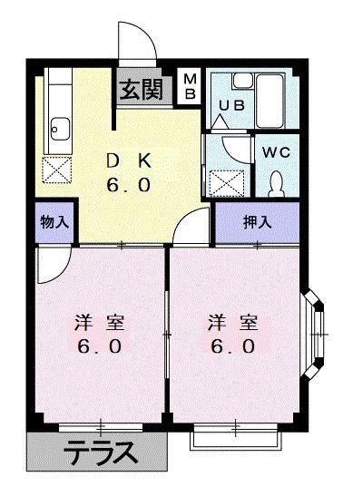 サンハイム(2DK/1階)の間取り写真