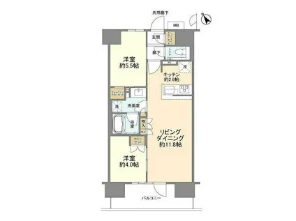 クレヴィア上野入谷(2LDK/4階)の間取り写真