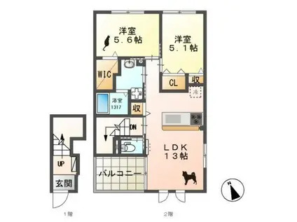 ＪＲ東海道本線 磐田駅 徒歩28分 2階建 築9年(2LDK/2階)の間取り写真