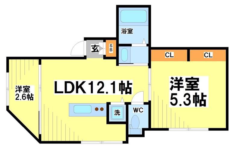 ラフィネ調布(2LDK/2階)の間取り写真
