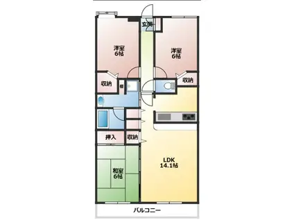 コスモ大宮グレイスフフォルム(3LDK/2階)の間取り写真