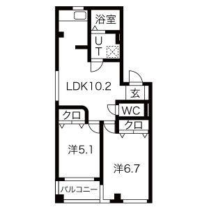 エスポワール(2LDK/2階)の間取り写真