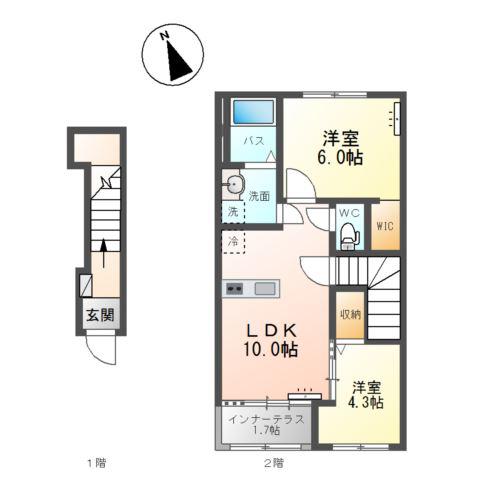腰浜町アパート(2LDK/2階)の間取り写真