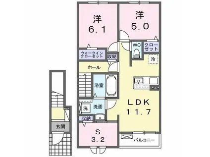 ヒカルサ伊勢崎II(2LDK/2階)の間取り写真