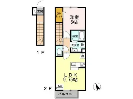 ラヴィエベル三鷹(1LDK/2階)の間取り写真