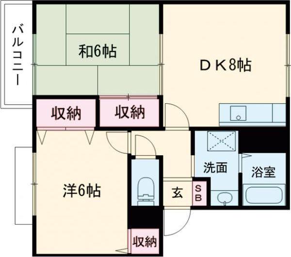グランドゥールII(2DK/2階)の間取り写真