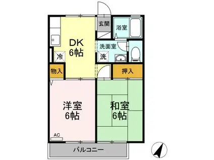 ヴィラマウントコースト(2DK/1階)の間取り写真