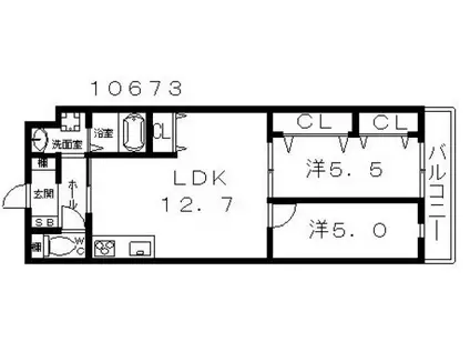 ステラウッド古室(2LDK/2階)の間取り写真