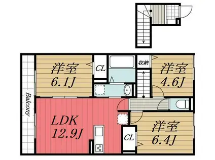 バニュルス VI(3LDK/2階)の間取り写真