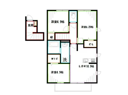 グリシーヌA棟(3LDK/2階)の間取り写真