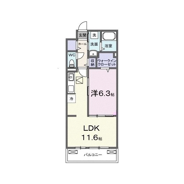 ロイヤル長伏(1LDK/1階)の間取り写真
