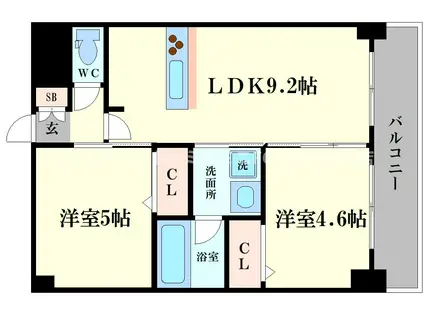 エステムコート難波ウエスト-SIDEIIベイフレックス(2LDK/7階)の間取り写真